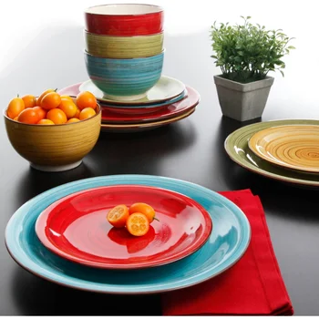 Столовая посуда Better Homes & Gardens Festival, разных цветов, набор из 12 тарелок и сервизов