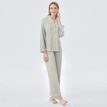 Женские осенне-зимние пижамы, модные повседневные однотонные рубашки и брюки, комплект из двух предметов, удобная мягкая пижама