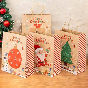Рождественские подарочные крафт-пакеты с ручкой, 12 шт./компл., портативные упаковочные пакеты, прямая поставка