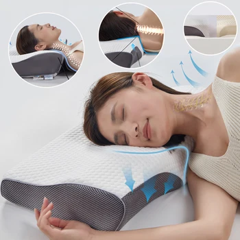 Контурная тайская латексная шейная подушка для облегчения боли в шее, Эргономичная Ортопедическая подушка для поддержки шеи, для спящих на боку, спине, животе.