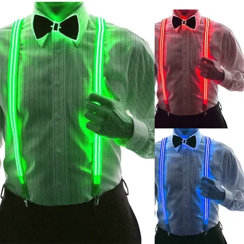 Светящиеся мужские подтяжки со светодиодной подсветкой, галстук-бабочка, подтяжки для идеальной музыки, принадлежности для костюмированной вечеринки на день рождения, свадьбу, фестиваль