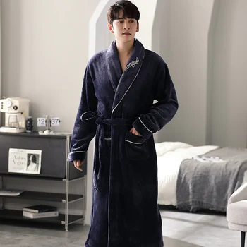 Мужской длинный банный халат из теплой сверхмягкой фланели с коралловым флисом, мужской халат-кимоно, мужской халат, халаты, пижамы для дома