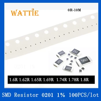 SMD резистор 0201 1% 1.6R 1.62R 1.65R 1.69R 1.74R 1.78R 1.8R 100 шт./лот микросхемные резисторы 1/20 Вт 0.6 мм * 0.3 мм