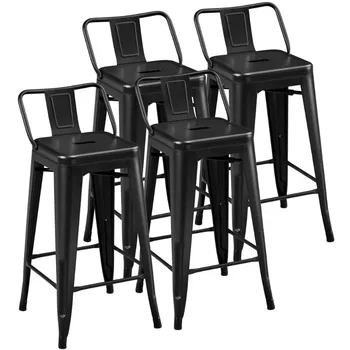 26-дюймовые металлические барные стулья со спинками, черные
