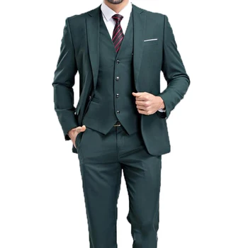 Новые приталенные мужские костюмы из 3 предметов для свадьбы, темно-зеленый смокинг жениха с зубчатым лацканом, повседневная мужская модная куртка, брюки, жилет