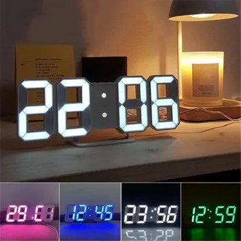3D Светодиодные цифровые часы Настенный декор Со светящимся ночным режимом Регулируемые Электронные Настольные Часы Настенные Часы Украшение гостиной Светодиодные часы