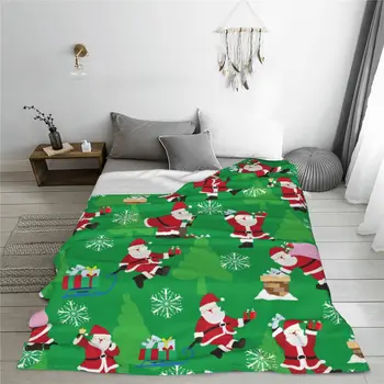 Одеяла с Рождеством Христовым Коралловый флис Плюшевый текстильный декор Санта Клаус Портативное тонкое покрывало для дивана Коврик в спальню