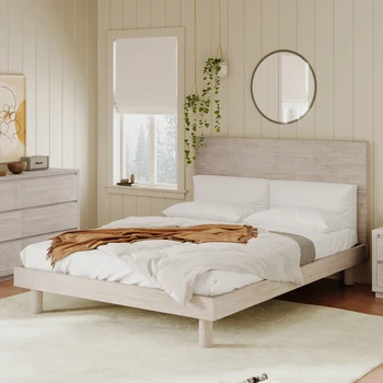 Каркас кровати-платформы Grey Queen в современном лаконичном стиле из массива дерева, легко монтируется для мебели для спальни в помещении