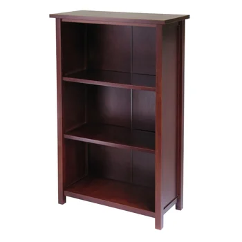 3-секционный книжный шкаф Winsome Wood Milan, полка, отделка из орехового дерева, отделка мебели в классическом стиле, Книжные шкафы в классическом стиле
