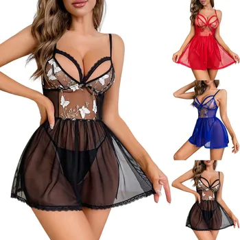 Сексуальное женское белье, женское сетчатое белье с вышивкой бабочек, комплект из двух предметов, Сексуальное нижнее белье со стрингами, женское платье L5