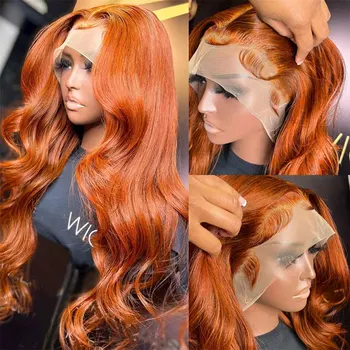 Оранжевый синтетический парик на кружеве Body Wave из высококачественного термостойкого волокна, Предварительно выщипанный из натуральных волос без пробора для женщин