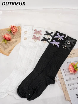 Носки в японском стиле в стиле Лолиты, женские носки массового производства, милые носки-трубочки с бантиком, Подвеска в виде сердца, носки для похудения, носки для телят JK Girl