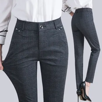 Новые клетчатые брюки и женские брюки Весенне-осенние костюмные брюки Длинные повседневные прямые брюки с высокой талией Женские брюки плюс размер 7XL