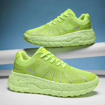 Флуоресцентные зеленые кроссовки для мужчин, кроссовки унисекс для женщин, спортивная обувь для бега трусцой на открытом воздухе, трендовая спортивная обувь 41 42 Женщина