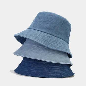 Новая однотонная джинсовая панама, женская художественная ретро-шляпа для отдыха, Весенняя дорожная шляпа от солнца