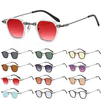 Солнцезащитные очки в стиле ретро-панк с маленькой многоугольной оправой, Винтажные Авангардные очки в стиле хип-хоп, Модные очки цвета Океана