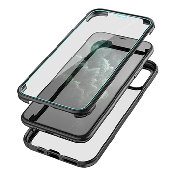 для iPhone 11 Чехол, чехол с магнитной адсорбцией, спереди и сзади закаленное стекло, полный охват экрана, цельный дизайн, откидная защита