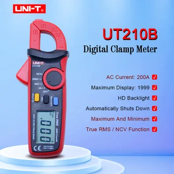 Мини-Клещи UNI-T UT210B 200A Цифровой Мультиметр Для Измерения Переменного Тока С Тестом NCV и Удержанием Данных На дисплее с подсветкой