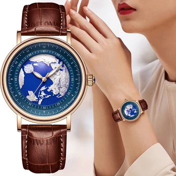 Бренд LIGE Модные роскошные Элегантные кварцевые женские часы Earth Ocean Повседневные спортивные часы с кожаным ремешком для женщин Водонепроницаемые креативные