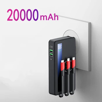 20000 мАч Qi Wireles Power Bank с PD 18 Вт, настенное зарядное устройство Powerbank с кабелями, штепсельная вилка США ЕС для iPhone Huawei Samsung