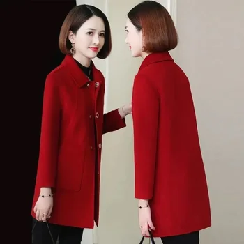 Новое Двустороннее Шерстяное пальто Короткое Приталенное Шерстяное пальто 2023 года для мам Среднего и Пожилого возраста Мода Большого размера