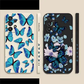 Красивый синий чехол-бабочка для телефона Samsung A91 A14 A73 A72 A71 A53 A52 A51 A42 A33 A32 A23 A22 A21S A12 4G 5G Чехол Fundas