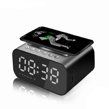 Многофункциональное беспроводное зарядное устройство Цифровой настольный будильник Bluetooth Динамик Станция быстрой зарядки для смартфона Мужской подарок
