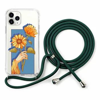 Прозрачный ударопрочный чехол-бампер с цветком маргаритки, ремешок через плечо, изготовленный на заказ для iPhone 14 14 Pro Max 13 12 15
