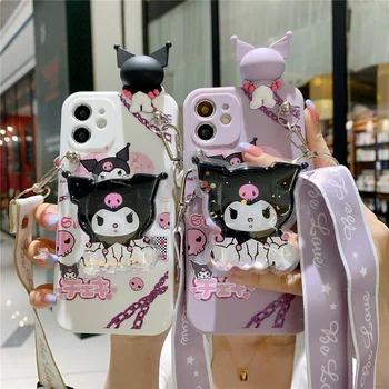 Sanrio Kuromi 3D Мультяшные Чехлы Для Телефонов iPhone 15 14 13 12 11 Pro Max XR XS MAX 8x7, Мягкий Силиконовый Чехол с защитой От падения, Y2k Для Девочек