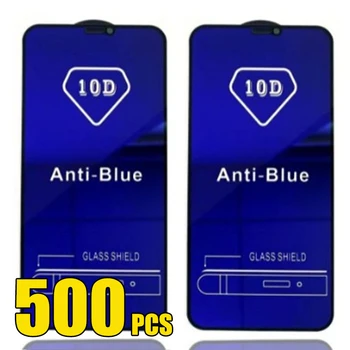 500шт 10D Анти-Синее Закаленное Стекло Защитная Пленка Для Экрана Для iPhone 15 Pro Max 14 Plus 13 Mini 12 11 XS XR X 8 SE