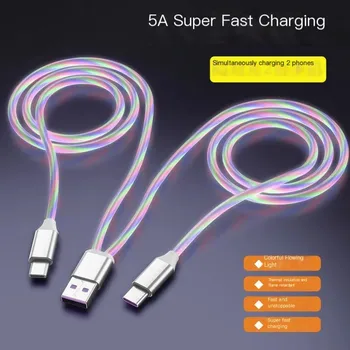 Красочный Струящийся Легкий USB-Кабель Для Зарядки 1 метр и 2 в 1 Разъемы Type-C Micro USB Быстрой Зарядки 6A Для Android-Смартфона