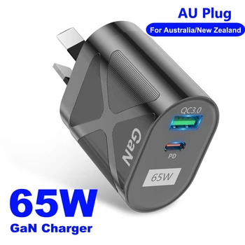 65 Вт Gan Зарядное Устройство для Австралии и Новой Зеландии AU Plug PD 33 Вт Быстрое Зарядное Устройство QC 3,0 USB Адаптер для iPhone 15 14 13 Pro Max Samsung S23