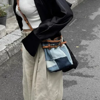 Женская сумка через плечо, повседневная джинсовая сумка, сумка через плечо, мода 2023 года, сумка для подмышек, винтажная сумка для покупок в стиле Харадзюку