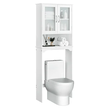 SmileMart Деревянный шкаф для хранения в туалете, 3 полки для ванной комнаты, белый