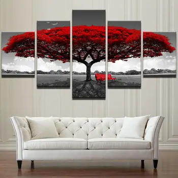 Красное дерево пейзаж Холст художественная картина домашний декор 5 панелей HD Печать фотографий настенный плакат без рамки 5 предметов декора комнаты