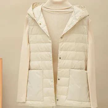 Зимний женский свободный теплый хлопковый жилет, пальто с капюшоном, Элегантная простота, легкая куртка, женское повседневное плотное пальто без рукавов