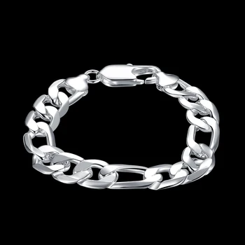 Изысканные Классические браслеты-цепочки из стерлингового серебра 925 пробы 12 мм для мужчин, женские очаровательные Свадебные вечерние Рождественские Подарки, Модные ювелирные изделия