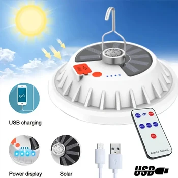 3000 мАч Солнечный Фонарь для кемпинга Лампа для палатки с дистанционным управлением USB Перезаряжаемые лампы Портативные Кемпинговые Фонари Аварийное освещение на открытом воздухе