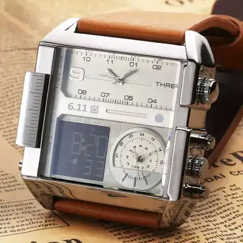 Квадратные часы с большим циферблатом, мужские модные светящиеся многофункциональные электронные часы из водонепроницаемой кожи в корейском стиле