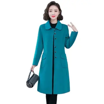 Двусторонняя шерстяная куртка для матери среднего возраста 5xl, Женское осенне-зимнее модное темпераментное длинное пальто, повседневное женское шерстяное пальто