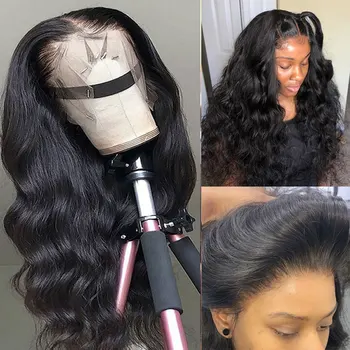 Бесклеевой синтетический парик с кружевом спереди, предварительно выщипанный по линии роста волос, высококачественные парики из термостойкого волокна длинной свободной волны для женщин