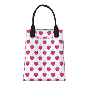 Розовая клубника, большая модная сумка для покупок с ручками, многоразовая хозяйственная сумка из прочной винтажной хлопчатобумажной ткани