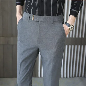 Приталенные мужские брюки 2022, модный костюм в вертикальную полоску, уличная одежда, Офисные брюки длиной до щиколоток, Официальные 29-36