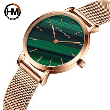 Ханна Мартин, высококачественные роскошные женские часы, модные Зеленые малахитовые водонепроницаемые кварцевые часы для женщин, прямая поставка
