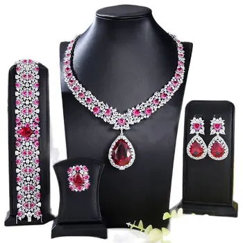 Soramoore Роскошное ожерелье из 4ШТ кристаллов в виде капель воды, ювелирные наборы для женщин, Свадебная вечеринка, кубический цирконий, Дубай, Свадебная мода, Модный