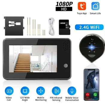 Видеодомофон Tuya Peephole 4.3 WiFi 1080P Eye Smart Door Camera 5000mAh PIR Motion Alarm Alexa Door Viewer