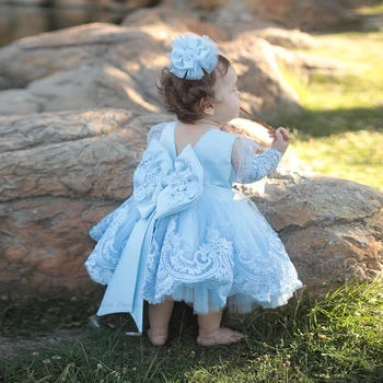 Небесно-голубое пышное платье для девочки, Платье с цветочным узором, Платье для девочки на день рождения, Милое синее платье с бантом, Платье принцессы, Платье для малышей 2023 г.