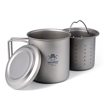 Титановая чашка для чая со складной ручкой, Походная Кружка для приготовления чая с ситечком для чая, 420 мл