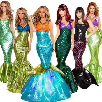 Женский сексуальный костюм принцессы-Русалки на Хэллоуин, необычная карнавальная одежда с блестками, облегающее праздничное платье Ariel Party, юбка с рыбьим хвостом