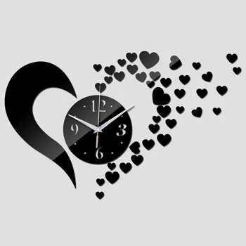 Настенные кварцевые часы Акриловый материал Европейский стиль Украшения в виде сердечек Часы для гостиной Diy Зеркальная наклейка Домашний декор стен